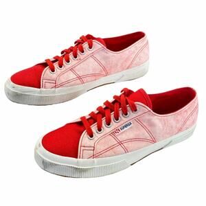 Superga Womens Cotu Sneakers Red Size 9.5 Canvas Contrast Color Bleached Lace Up